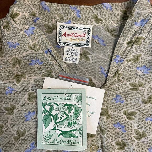 90s April Cornell Rayon Floral Maxi Button Front Sheer Dress Size Small FLAWED - Picture 3 of 16